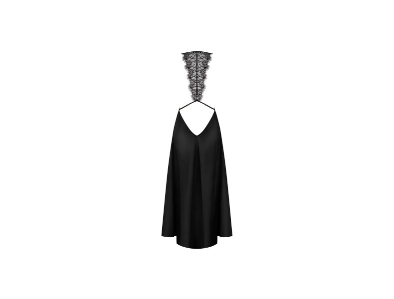Satynowa długa sukienka Agatya z głębokim wycięciem nad pośladkami, czarna - 6